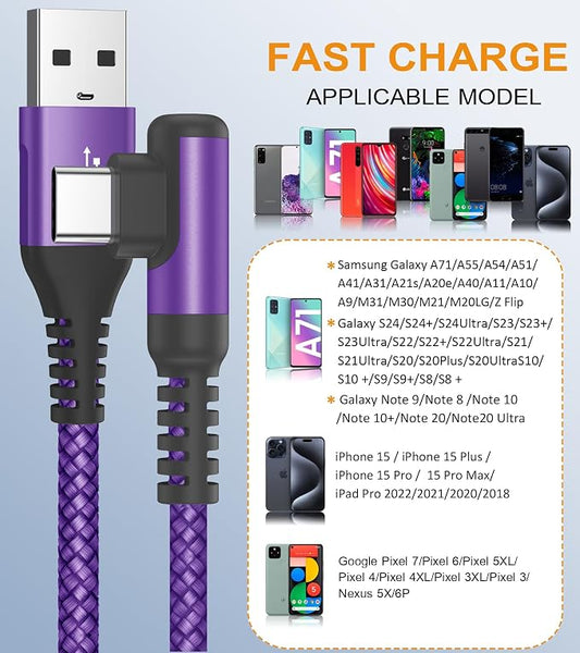 sweguard USB Type C Charger Cable Right Angle iPhone 16 Charger Nylon Braided - Image 2