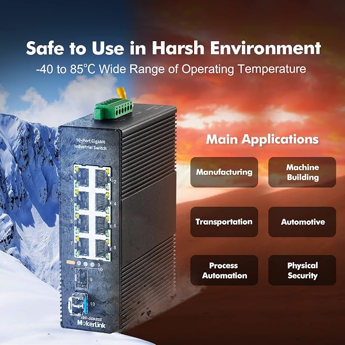 MokerLink 8 Port Gigabit Industrial DIN-Rail Ethernet Switch, 2 SFP Ports - Image 8