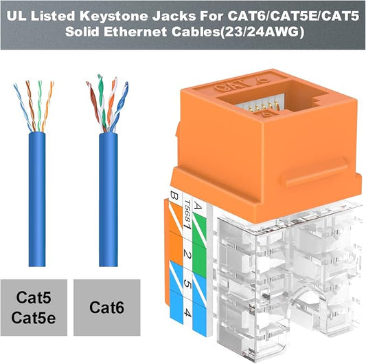 VCE UL Listed Cat6 RJ45 Keystone Jack Insert 25-Pack, 90 Degree Punch Down - Image 2