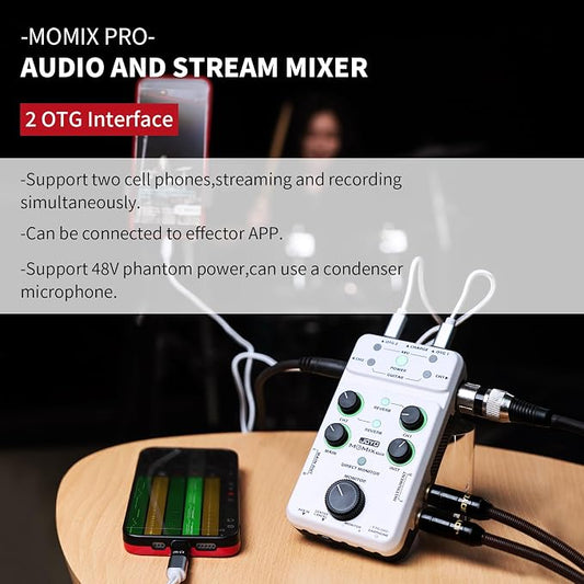 JOYO Audio Mixer USB Audio Interface Stereo XLR+48V Phantom Power Mixer - Image 2
