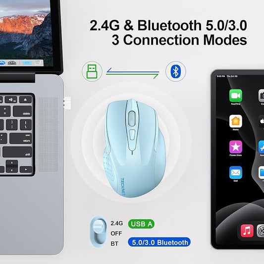 TECKNET Wireless Mouse Rechargeable 4800 DPI Silent USB A & Bluetooth Mouse 6 - Image 2