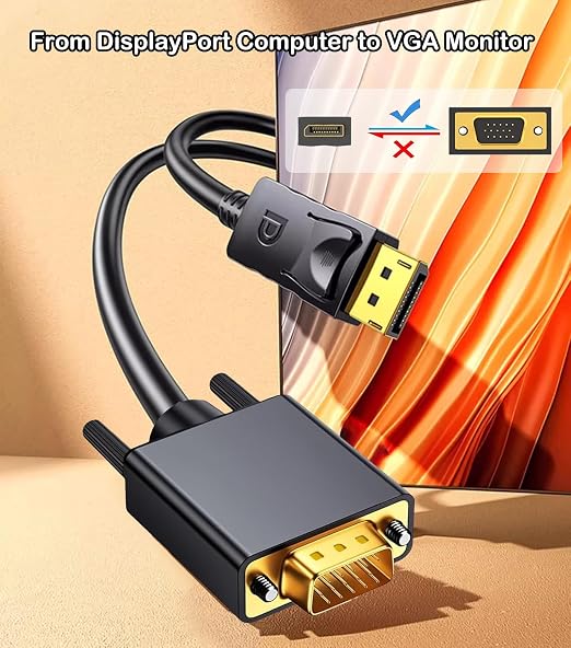 DisplayPort to VGA Cable 6FT, Display Port DP to VGA Adapter, 1080P@60Hz Video - Image 2