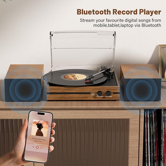 Vinyl Record Player with Dual Stereo Bookshelf Speakers Vintage Belt Drive - Image 2