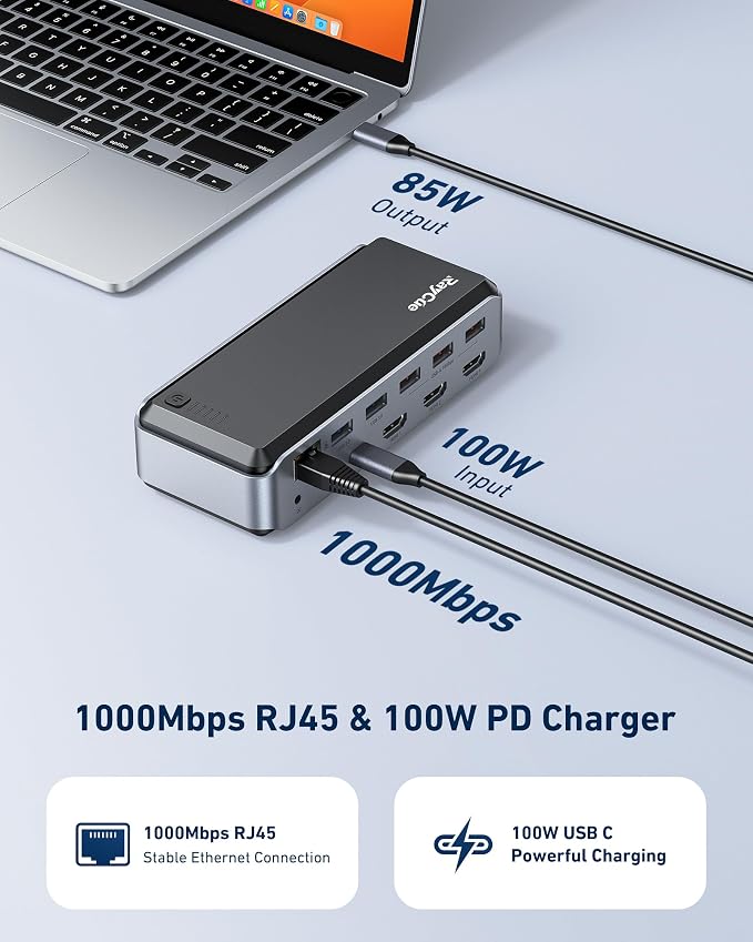 USB C Docking Station Triple Monitor, Raycue 15 IN1 MacBook Pro Docking Station - Image 7