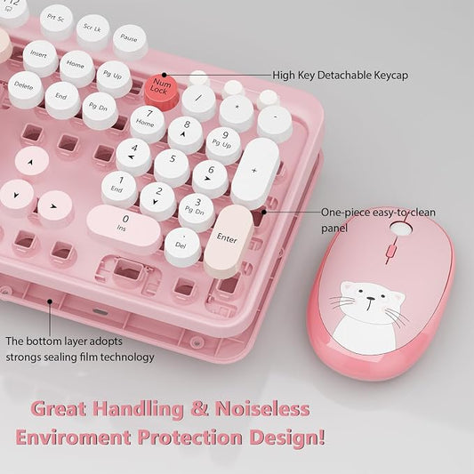 Wireless Keyboard, KOOTOP Cute Colorful 104 Keys Typewriter Retro Round Keycaps - Image 2