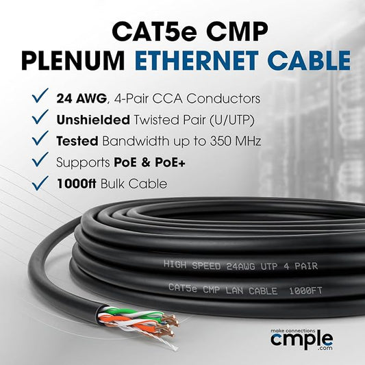 Cmple - Cat5e Plenum Cable 1000ft, 350MHz Gigabit Ethernet Solid Network - Image 2