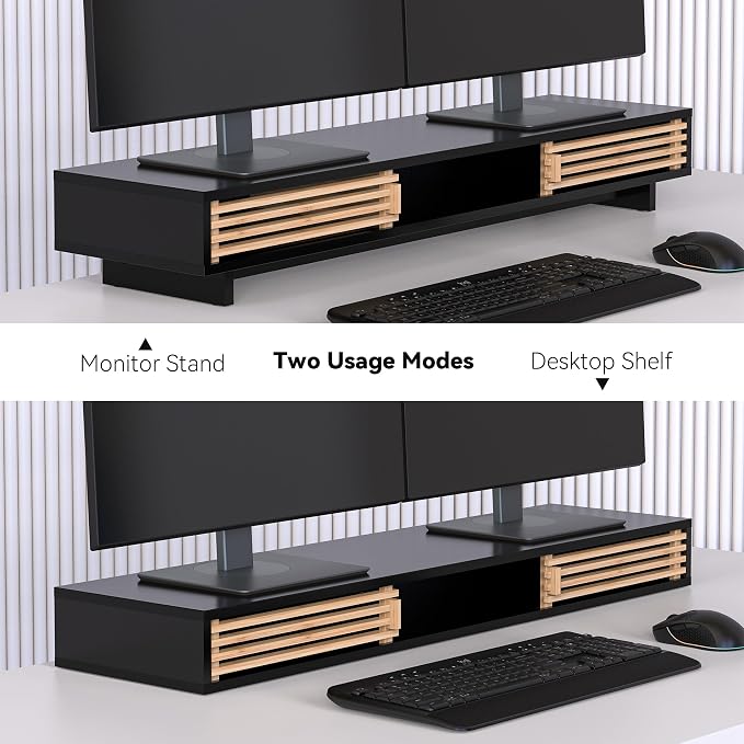 Dual Monitor Stand Riser with Sliding Door, Double Computer Laptop Stand Desk - Image 7