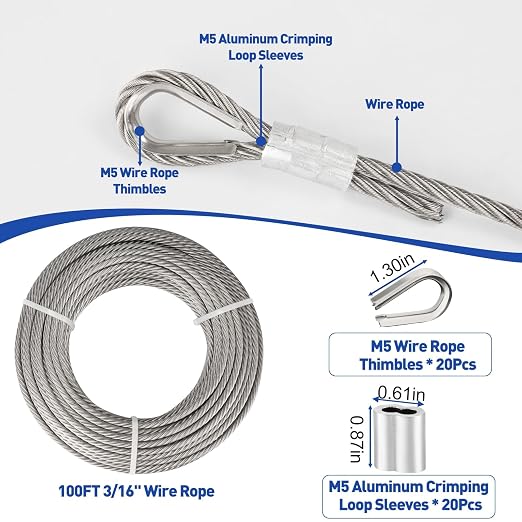 TooTaci 3/16" Stainless Steel Cable, 100ft Wire Rope - Image 2