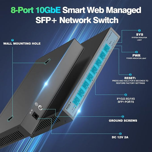 SODOLA 8 Port 10G Web Managed Switch, 8X10G SFP+ Ports, Link - Image 2
