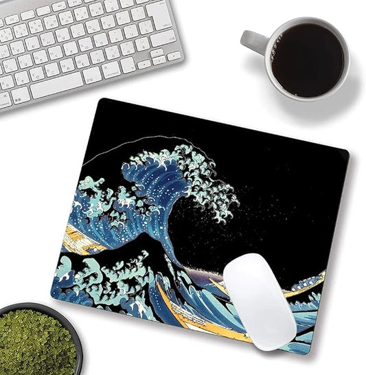 Japanese Sea Wave Mouse Pad, Square Mouse Mat Waterproof Non-Slip Rubber Base - Image 2