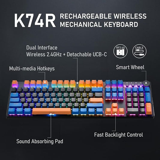 iRocks K74R Wireless RGB Illuminated Mechanical Gaming Keyboard, Hot-Swappable - Image 2