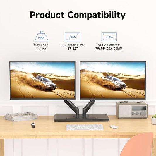 suptek Dual Monitor Mount Gas Spring Monitor Arm Desk Stand - Image 2