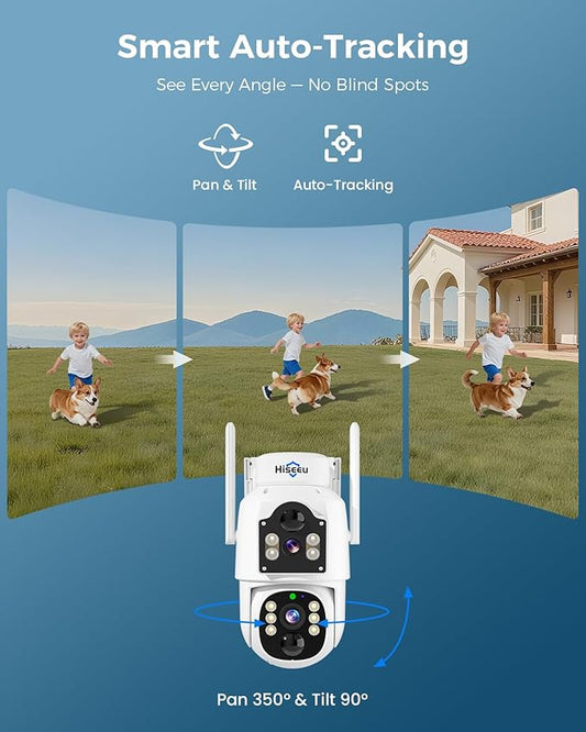 Hiseeu Solar Security Cameras Wireless Outdoor, Auto Tracking Dual-Lens - Image 2