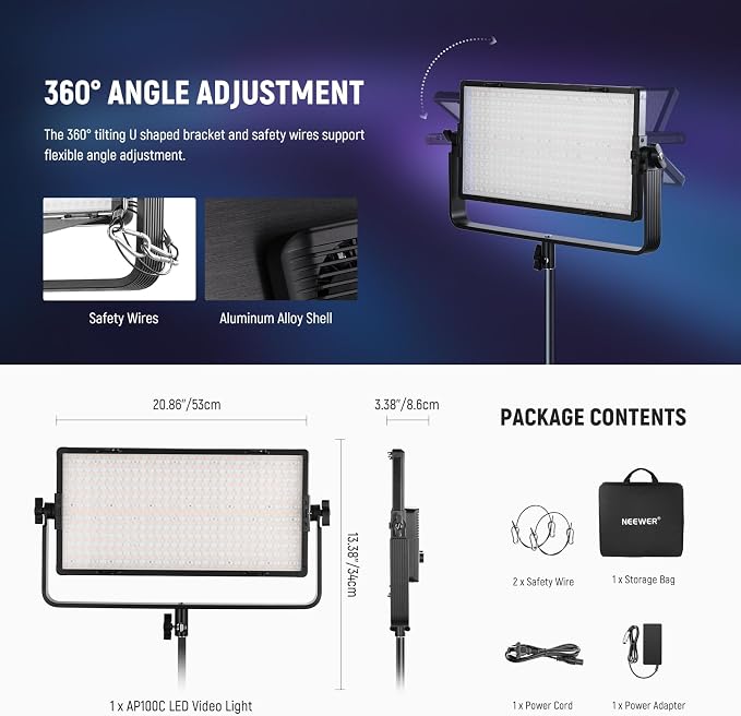 NEEWER 105W RGB LED Panel Video Light Kit - Image 9