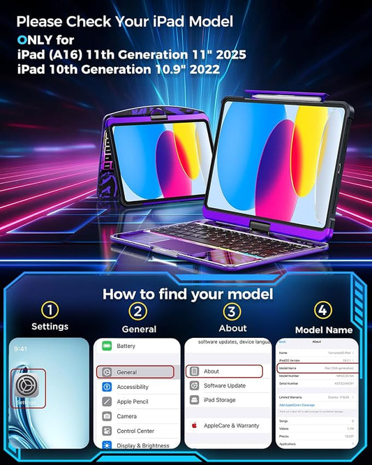 SIBEITU Keyboard Case for iPad A16 11th Gen 11" 2025 & 10th Gen 10.9" 2022 - Image 2