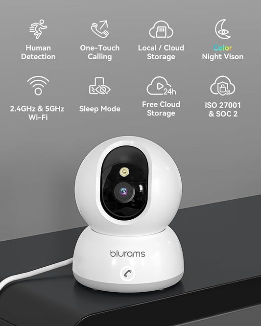 blurams 5G Indoor Camera, 2K Nanny Cam, 360° PTZ Pet Camera - Image 2