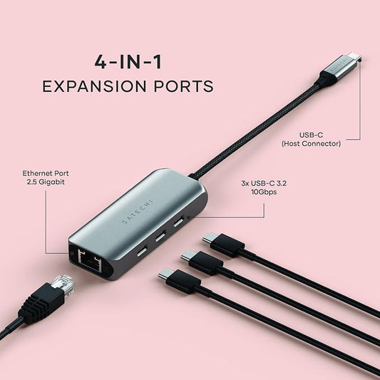 Satechi USB C Ethernet Adapter 2.5 Gigabit, 4 in 1 USB C Network Adapter - Image 2