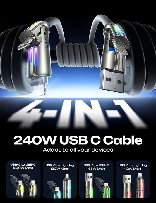 LISEN Car Carplay Cable for iPhone 15/16e/16 Pro Max/Plus, 4 in 1 Chubby USB C - Image 2