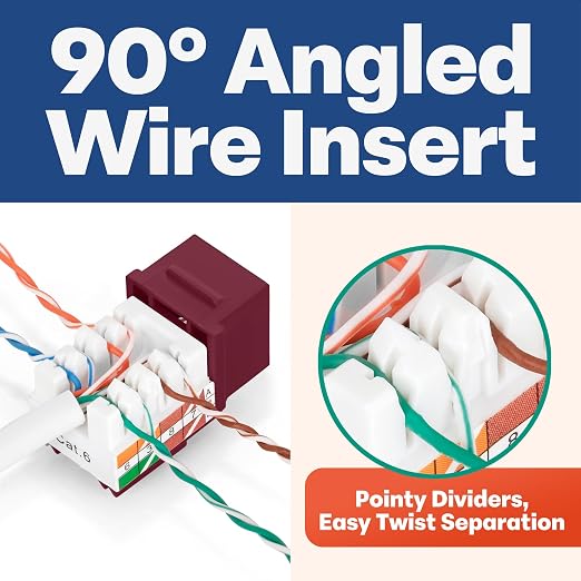 Everest 90° Angled RJ45 Cat6 Keystone Jacks 100-Pack in Red - Image 2