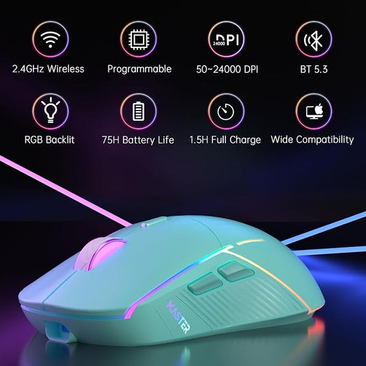 FFJ Wireless Gaming Mouse, 24000 DPI, Tri-Mode 2.4G/USB-C/Bluetooth 5.3 Gaming - Image 2