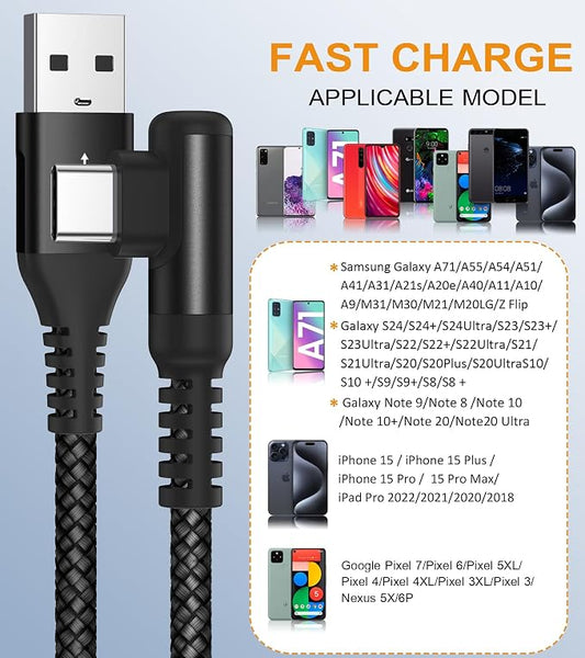 sweguard USB C Cable Right Angle, USB Type C iPhone 16 Charger Cable Nylon - Image 2