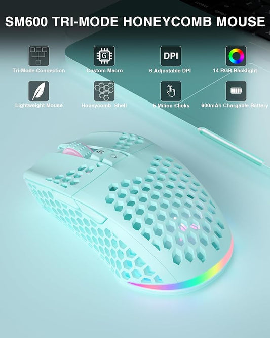 SM600 Honeycomb Shell Gaming Mouse Wireless, 8000 DPI Tri-Modes BT5.1/2.4G - Image 2