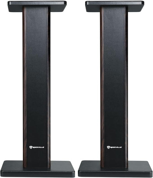 Rockville Pair RHT28D 28" Bookshelf Speaker Stands, Dark Wood Grain, 60 lbs - Image 2