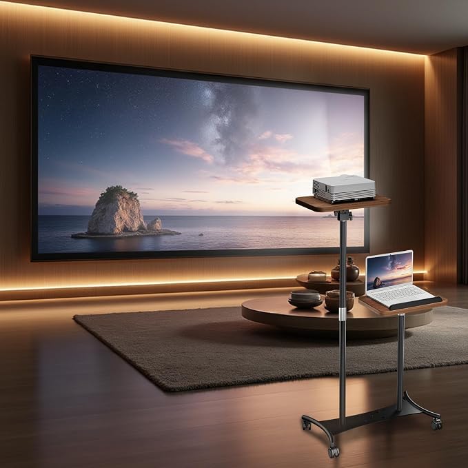 2 Shelves Projector Stand, Mobile Laptop Cart on Wheels Projector Stand - Image 9
