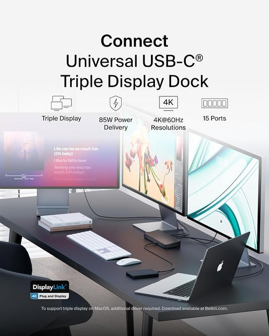 Belkin 15-in-1 Universal Triple Display DisplayLink Docking Station Hub w/ 3 - Image 2
