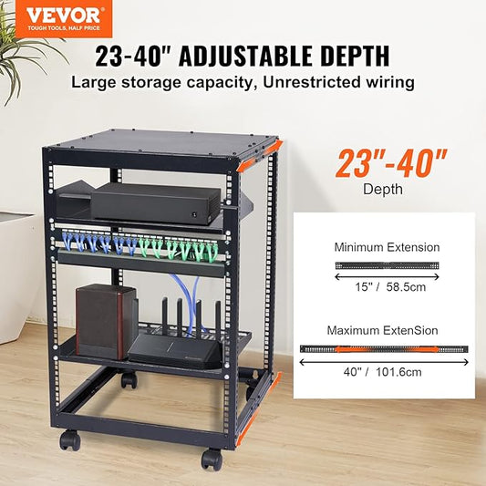 VEVOR 15U Open Frame Server Rack, Free Standing or Wall Mount Network Server - Image 2