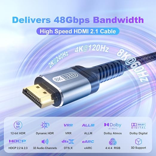 HDMI Cable 3ft 8K 2.1 HDMI 48Gbps Ultra High Speed Stable HDMI Cord-8K@60Hz - Image 2