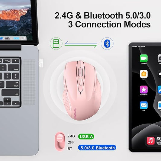 TECKNET Wireless Mouse Rechargeable 4800 DPI Silent USB A & Bluetooth Mouse 6 - Image 2