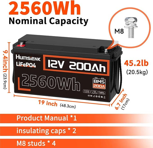 12V 200Ah LiFePO4 Battery, Built-in 200A BMS, Rechargeable 6000-20000 Deep - Image 2