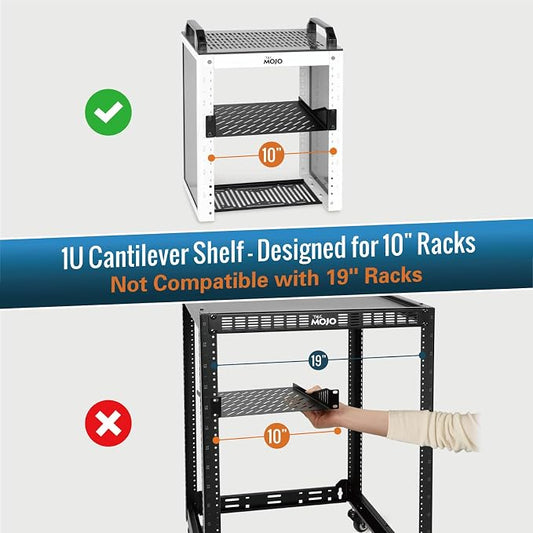 Tecmojo 1U Rack Mount Shelf for 10" Server Rack, 7.87" Deep Vented Cantilever - Image 2
