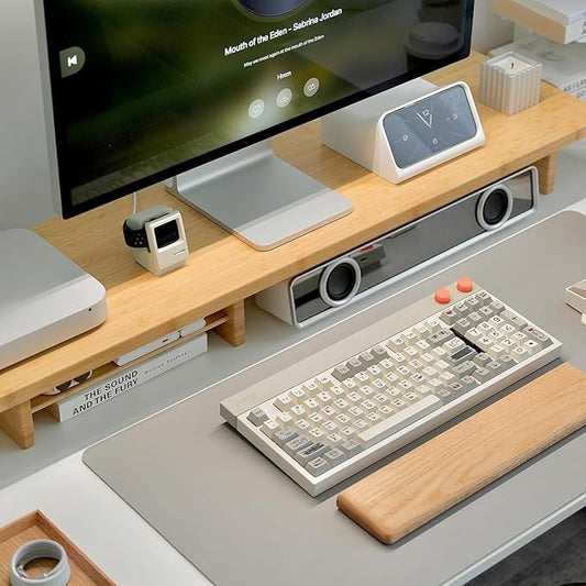Bamboo Dual Monitor Stand Riser Natural, 2-Tier Desk Monitor Riser - Image 2
