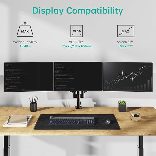 WALI Triple Monitor Mount for 13-27 inch Screens, Adjustable 3 Monitors Desk - Image 2