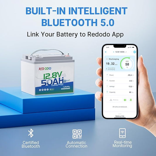 Redodo Smart Bluetooth 12V 50Ah LiFePO4 Lithium Battery - Image 2
