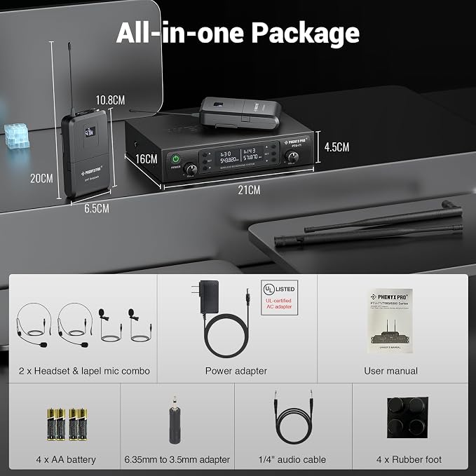 Phenyx Pro Dual UHF Wireless Microphone System,Auto-Scan Cordless Mic Set w/ - Image 7