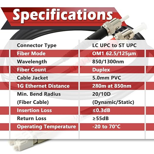6ft / 2m Outdoor Armored OD-5mm OM1 LC to ST Fiber Cable, LC-ST Fiber Optic - Image 5