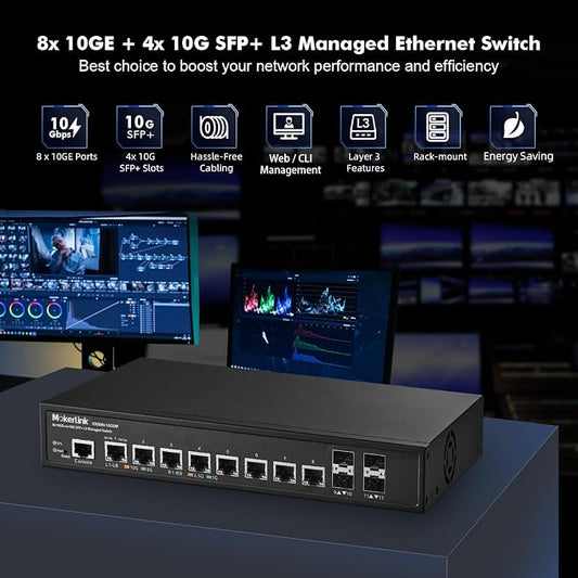 MokerLink 12 Port 10G Managed Switch, 8x10G Ethernet, 4x10G SFP+, - Image 2