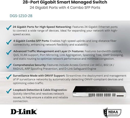 D-Link 28-Port Gigabit Smart Managed Switch | 24 GbE + 4 SFP Combo Ports | L2+ - Image 2
