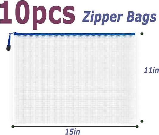 AUSTARK 10 Pcs Zipper File Bags, Waterproof Plastic Mesh Pouch - Image 2