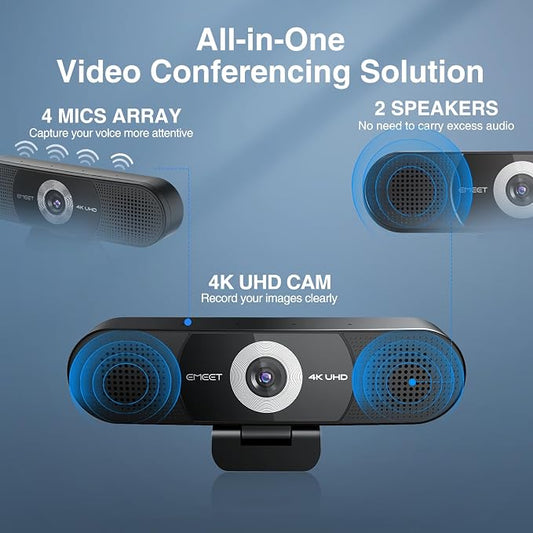 EMEET 3-in-1 4K Webcam with Microphone and Speaker, C980 PRO 60°-98° Wide Angle - Image 2