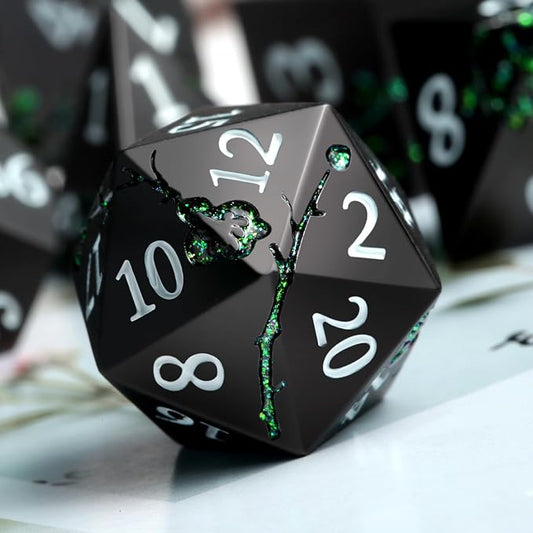 Glitter Green DND Metal Dice, DNDND 7 PCS Flower Metallic DND Dice Set - Image 2