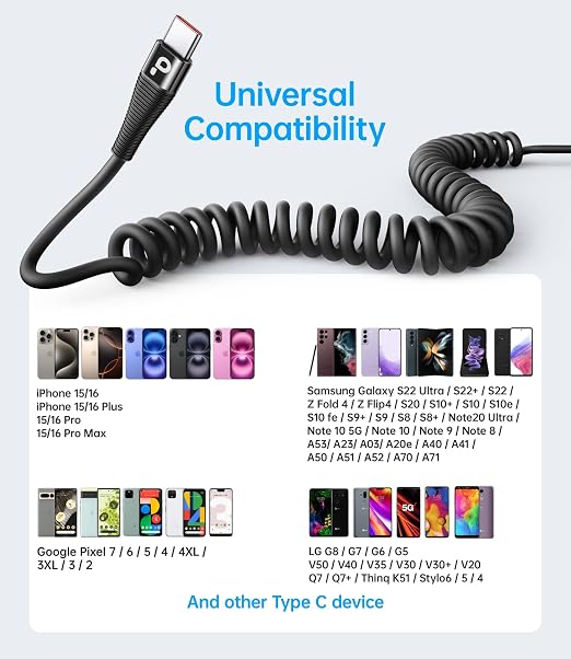 Coiled USB C to C Cable 100W 3FT - Image 7