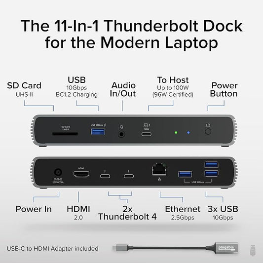 Plugable Thunderbolt 4 Dock for Dual 4K or 8K Display – 100W Charging Docking - Image 2