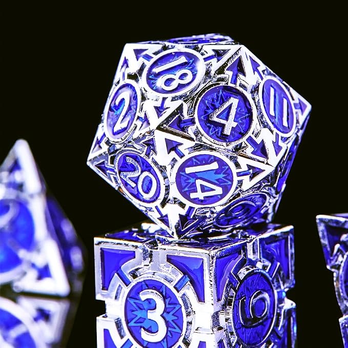RULE DND Dice Set Metal Blue Solid Weighted D&D Dungeons & Dragons Polyhedral - Image 8