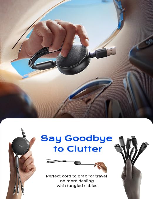 LISEN Multi Charging Cable, 3 in 1 Charging Cable, Retractable Car Charger - Image 2
