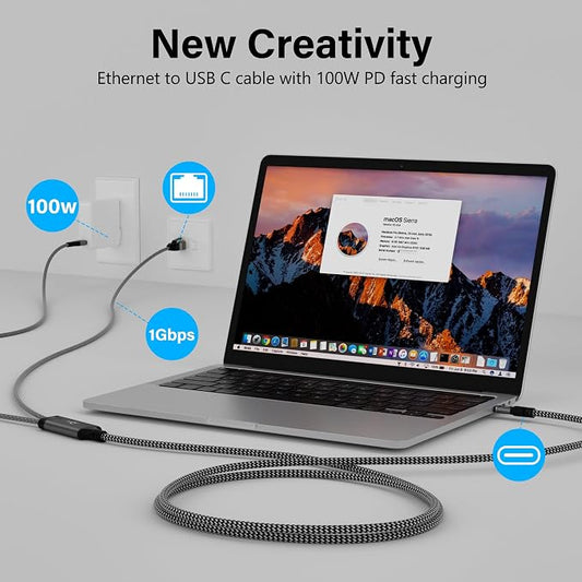 Ethernet to USB-C Cable, 6 FT, Type-C to RJ45 Cord - Image 2