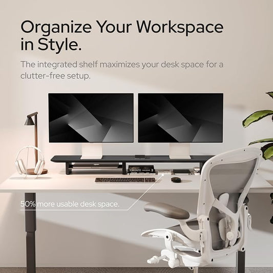 KIVY Dual Monitor Riser With Integrated Metal Shelf - Image 2
